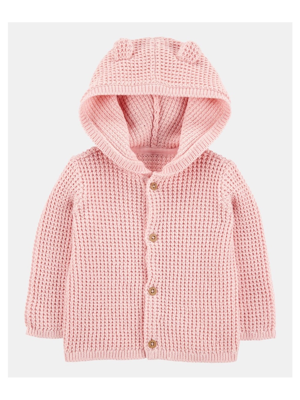 NWOT Baby Waffle Knit Hooded Cardigan with Ears - Soft Pink